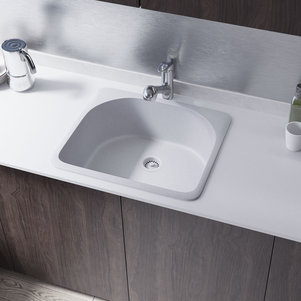 Rene 25" Composite Granite Kitchen Sink, Pewter, R3-2005-PWT-ST-CGS - The Sink Boutique