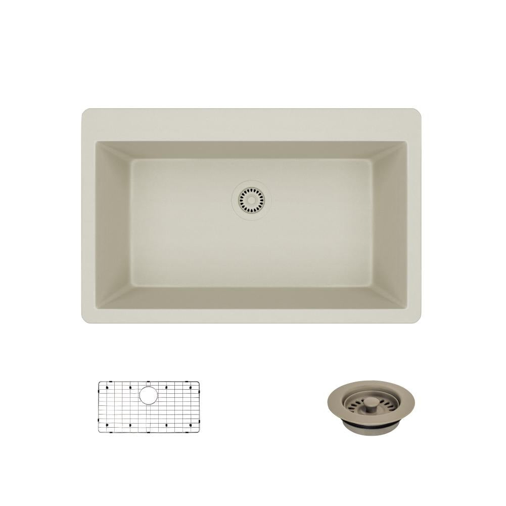 Rene 33" Composite Granite Kitchen Sink, Concrete, R3-2006-CON-ST-CGF