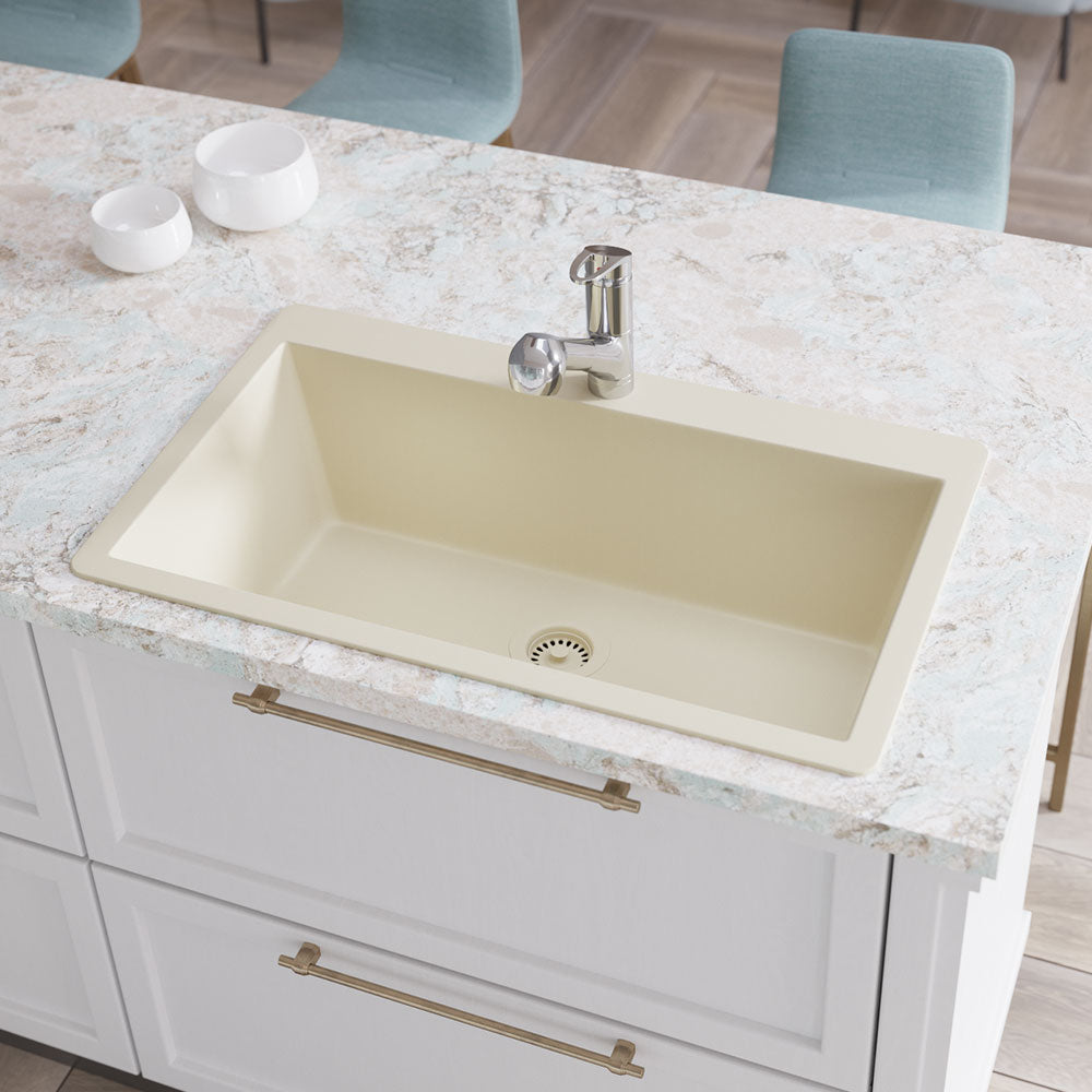 Rene 33" Composite Granite Kitchen Sink, Ecru, R3-2006-ECR-ST-CGS - The Sink Boutique