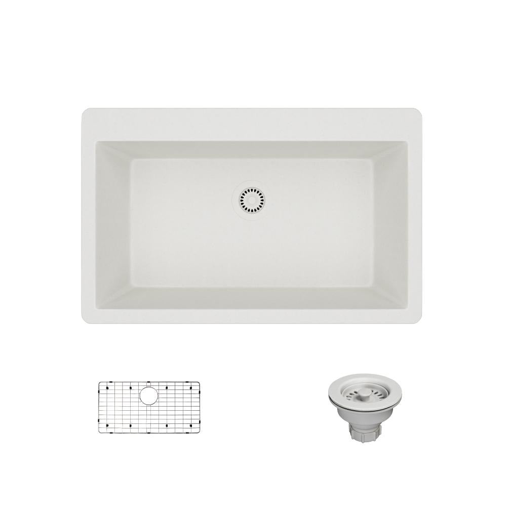 Rene 33" Composite Granite Kitchen Sink, Ivory, R3-2006-IVR-ST-CGS