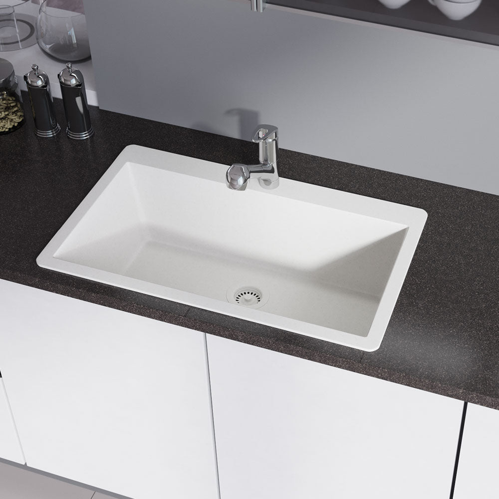 Rene 33" Composite Granite Kitchen Sink, Ivory, R3-2006-IVR-ST-CGS - The Sink Boutique