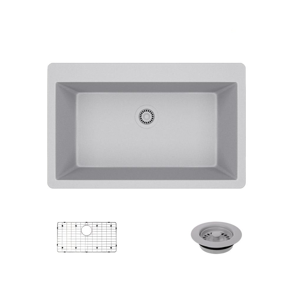 Rene 33" Composite Granite Kitchen Sink, Pewter, R3-2006-PWT-ST-CGF