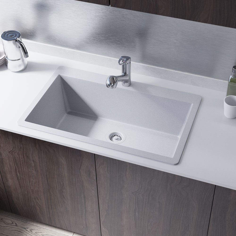 Rene 33" Composite Granite Kitchen Sink, Pewter, R3-2006-PWT-ST-CGF - The Sink Boutique