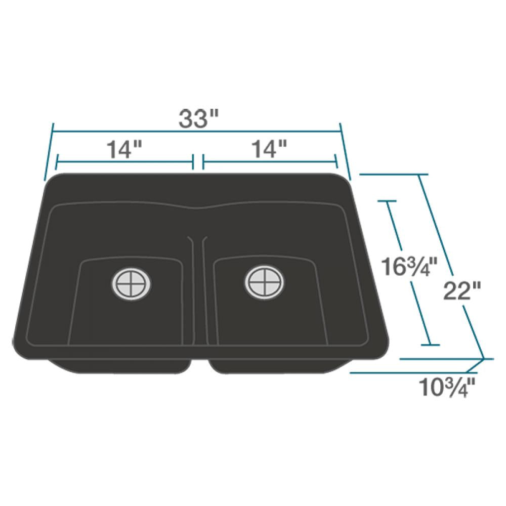 Rene 33" Composite Granite Kitchen Sink, 50/50 Double Bowl, Carbon, R3-2007-CAR-ST-CGF - The Sink Boutique