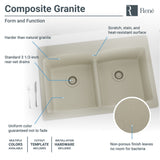 Rene 33" Composite Granite Kitchen Sink, 50/50 Double Bowl, Concrete, R3-2007-CON-ST-CGF - The Sink Boutique