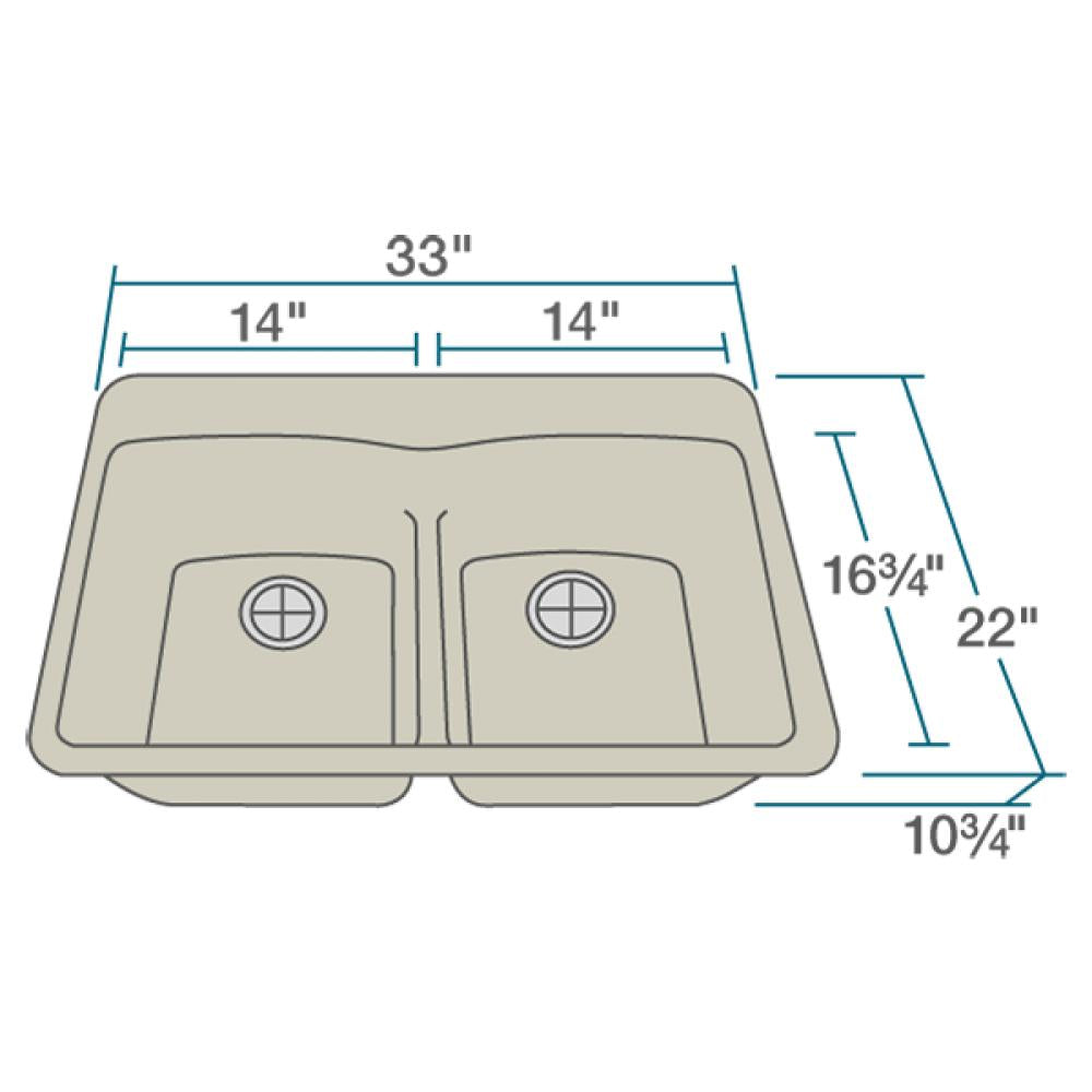 Rene 33" Composite Granite Kitchen Sink, 50/50 Double Bowl, Concrete, R3-2007-CON-ST-CGS - The Sink Boutique