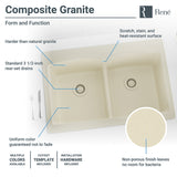 Rene 33" Composite Granite Kitchen Sink, 50/50 Double Bowl, Ecru, R3-2007-ECR-ST-CGF - The Sink Boutique
