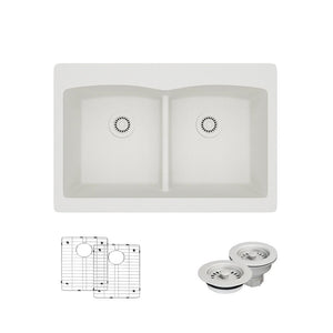 Alternate Image for Rene 33" Composite Granite Kitchen Sink, 50/50 Double Bowl, Ivory, R3-2007-IVR-ST-CGF