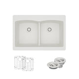 Rene 33" Composite Granite Kitchen Sink, 50/50 Double Bowl, Ivory, R3-2007-IVR-ST-CGF