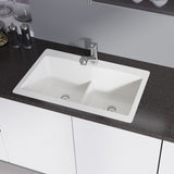 Rene 33" Composite Granite Kitchen Sink, 50/50 Double Bowl, Ivory, R3-2007-IVR-ST-CGF - The Sink Boutique