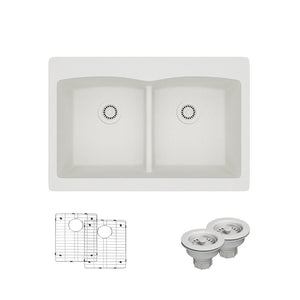 Alternate Image for Rene 33" Composite Granite Kitchen Sink, 50/50 Double Bowl, Ivory, R3-2007-IVR-ST-CGS