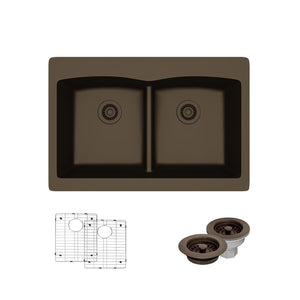 Alternate Image for Rene 33" Composite Granite Kitchen Sink, 50/50 Double Bowl, Umber, R3-2007-UMB-ST-CGF