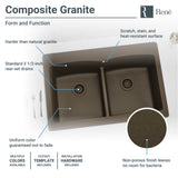 Rene 33" Composite Granite Kitchen Sink, 50/50 Double Bowl, Umber, R3-2007-UMB-ST-CGS - The Sink Boutique