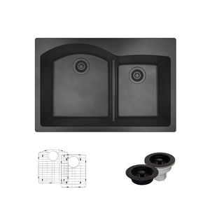 Alternate Image for Rene 33" Composite Granite Kitchen Sink, 60/40 Double Bowl, Carbon, R3-2008-CAR-ST-CGF