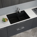 Rene 33" Composite Granite Kitchen Sink, 60/40 Double Bowl, Carbon, R3-2008-CAR-ST-CGF - The Sink Boutique