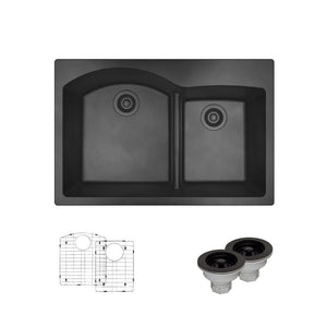Alternate Image for Rene 33" Composite Granite Kitchen Sink, 60/40 Double Bowl, Carbon, R3-2008-CAR-ST-CGS
