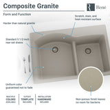Rene 33" Composite Granite Kitchen Sink, 60/40 Double Bowl, Concrete, R3-2008-CON-ST-CGF - The Sink Boutique
