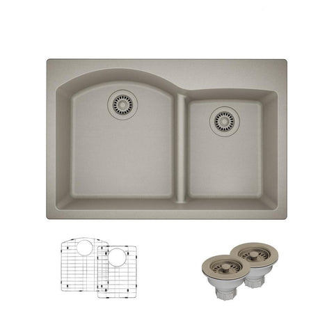Rene 33" Composite Granite Kitchen Sink, 60/40 Double Bowl, Concrete, R3-2008-CON-ST-CGS