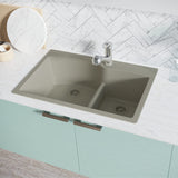 Rene 33" Composite Granite Kitchen Sink, 60/40 Double Bowl, Concrete, R3-2008-CON-ST-CGS - The Sink Boutique