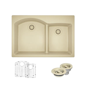Alternate Image for Rene 33" Composite Granite Kitchen Sink, 60/40 Double Bowl, Ecru, R3-2008-ECR-ST-CGF