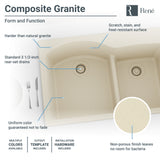 Rene 33" Composite Granite Kitchen Sink, 60/40 Double Bowl, Ecru, R3-2008-ECR-ST-CGF - The Sink Boutique
