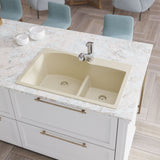 Rene 33" Composite Granite Kitchen Sink, 60/40 Double Bowl, Ecru, R3-2008-ECR-ST-CGF - The Sink Boutique