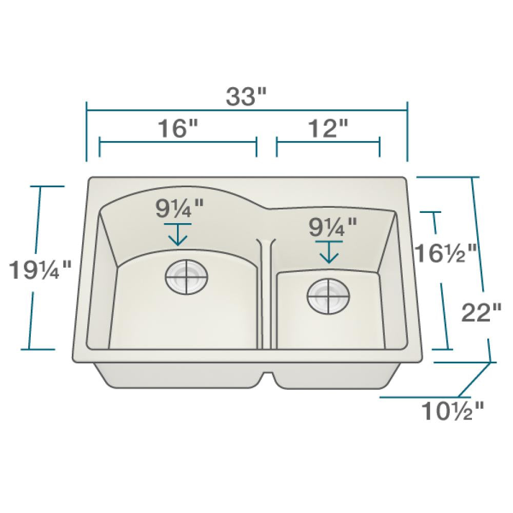 Rene 33" Composite Granite Kitchen Sink, 60/40 Double Bowl, Ecru, R3-2008-ECR-ST-CGF - The Sink Boutique