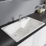 Rene 33" Composite Granite Kitchen Sink, 60/40 Double Bowl, Ivory, R3-2008-IVR-ST-CGF - The Sink Boutique