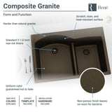 Rene 33" Composite Granite Kitchen Sink, 60/40 Double Bowl, Umber, R3-2008-UMB-ST-CGF - The Sink Boutique