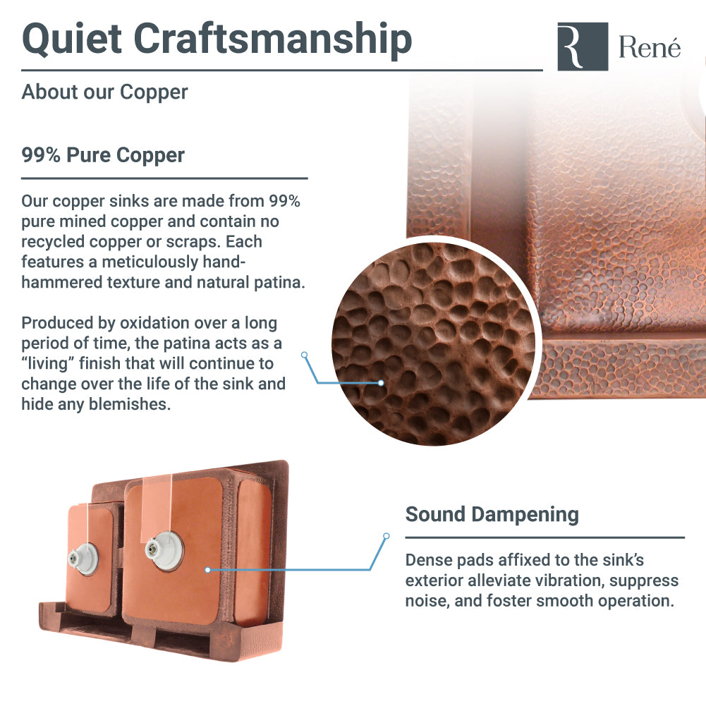 Rene 33" Copper Kitchen Sink, R4-1003-ST-C - The Sink Boutique