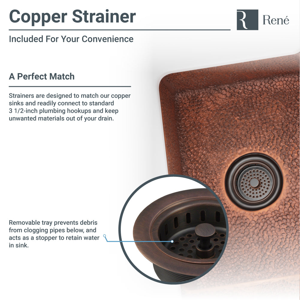 Rene 33" Copper Kitchen Sink, R4-1003-ST-C - The Sink Boutique
