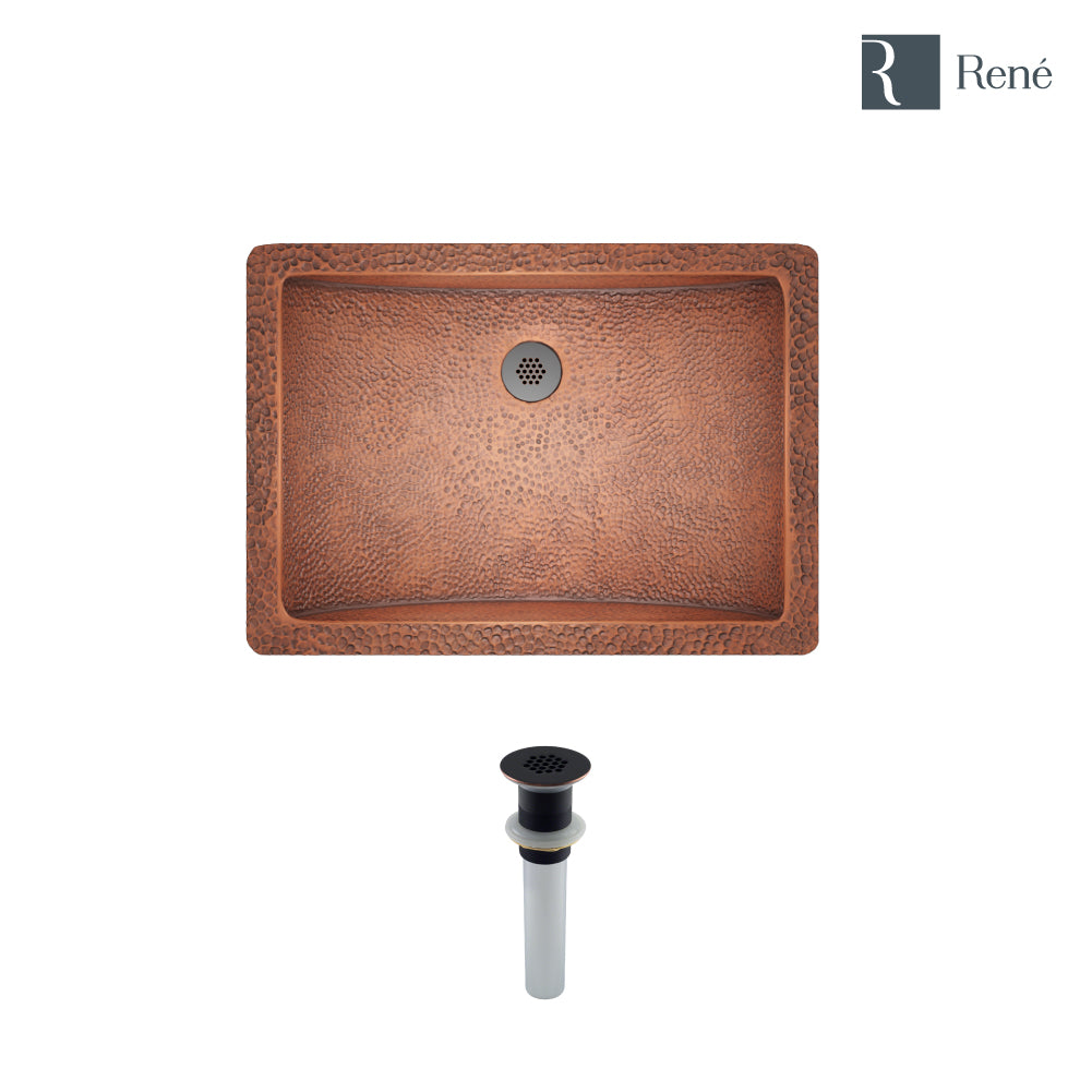 Rene 21" Rectangular Copper Bathroom Sink, R4-1006-GD-ABR