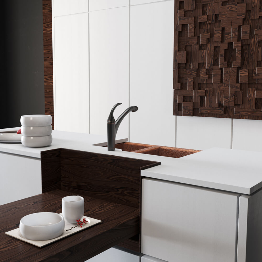 Rene 33" Copper Farmhouse Sink, 60/40 Double Bowl, R4-3001-ST-C - The Sink Boutique