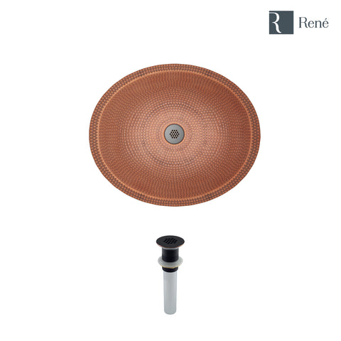 Rene 19" Oval Copper Bathroom Sink, R4-4002-GD-ABR