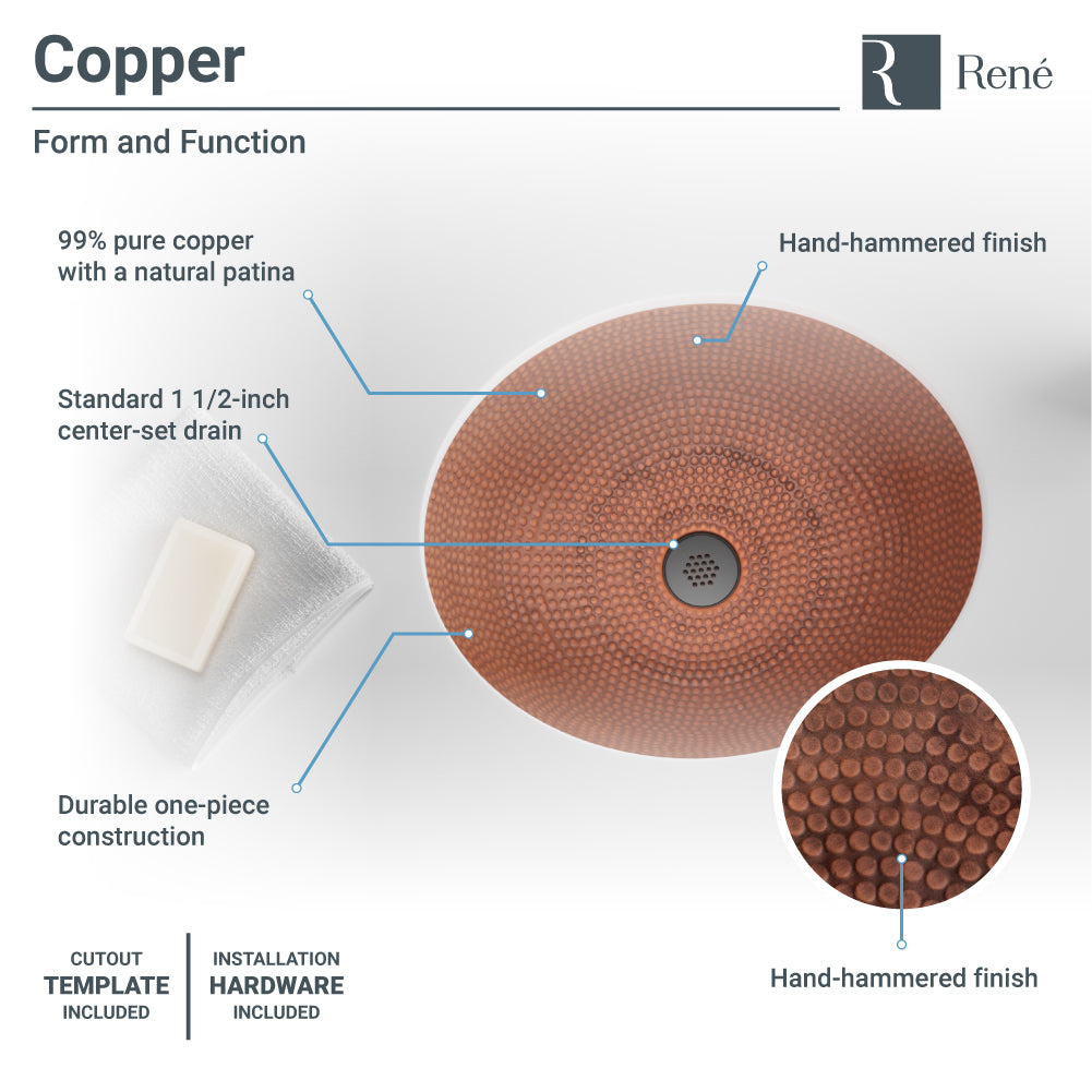 Rene 19" Oval Copper Bathroom Sink, R4-4002-GD-ABR - The Sink Boutique