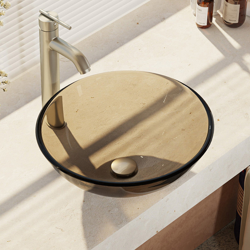 Alternate Image for Rene 17" Round Glass Bathroom Sink, Cashmere, with Faucet, R5-5001-CAS-R9-7001-BN