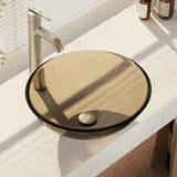 Rene 17" Round Glass Bathroom Sink, Cashmere, with Faucet, R5-5001-CAS-R9-7001-BN - The Sink Boutique