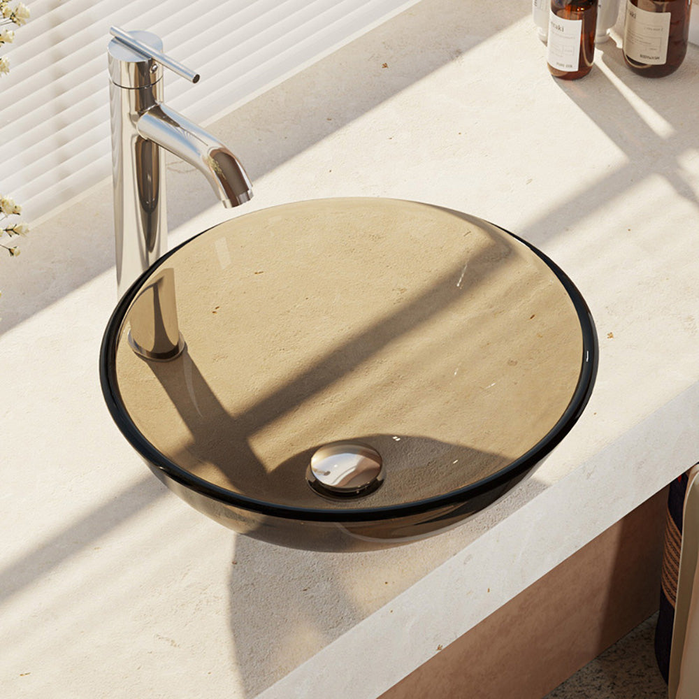 Alternate Image for Rene 17" Round Glass Bathroom Sink, Cashmere, with Faucet, R5-5001-CAS-R9-7001-C