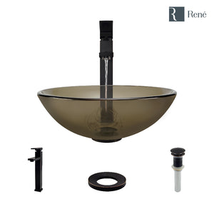 Alternate Image for Rene 17" Round Glass Bathroom Sink, Cashmere, with Faucet, R5-5001-CAS-R9-7003-ABR
