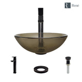 Rene 17" Round Glass Bathroom Sink, Cashmere, with Faucet, R5-5001-CAS-R9-7003-ABR