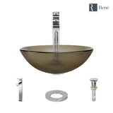 Rene 17" Round Glass Bathroom Sink, Cashmere, with Faucet, R5-5001-CAS-R9-7003-C