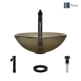 Rene 17" Round Glass Bathroom Sink, Cashmere, with Faucet, R5-5001-CAS-R9-7006-ABR