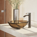 Rene 17" Round Glass Bathroom Sink, Cashmere, with Faucet, R5-5001-CAS-R9-7006-ABR - The Sink Boutique