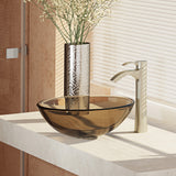 Rene 17" Round Glass Bathroom Sink, Cashmere, with Faucet, R5-5001-CAS-R9-7006-BN - The Sink Boutique
