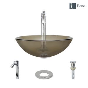 Alternate Image for Rene 17" Round Glass Bathroom Sink, Cashmere, with Faucet, R5-5001-CAS-R9-7006-C