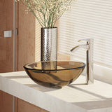 Rene 17" Round Glass Bathroom Sink, Cashmere, with Faucet, R5-5001-CAS-R9-7006-C - The Sink Boutique