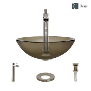 Alternate Image for Rene 17" Round Glass Bathroom Sink, Cashmere, with Faucet, R5-5001-CAS-R9-7007-BN