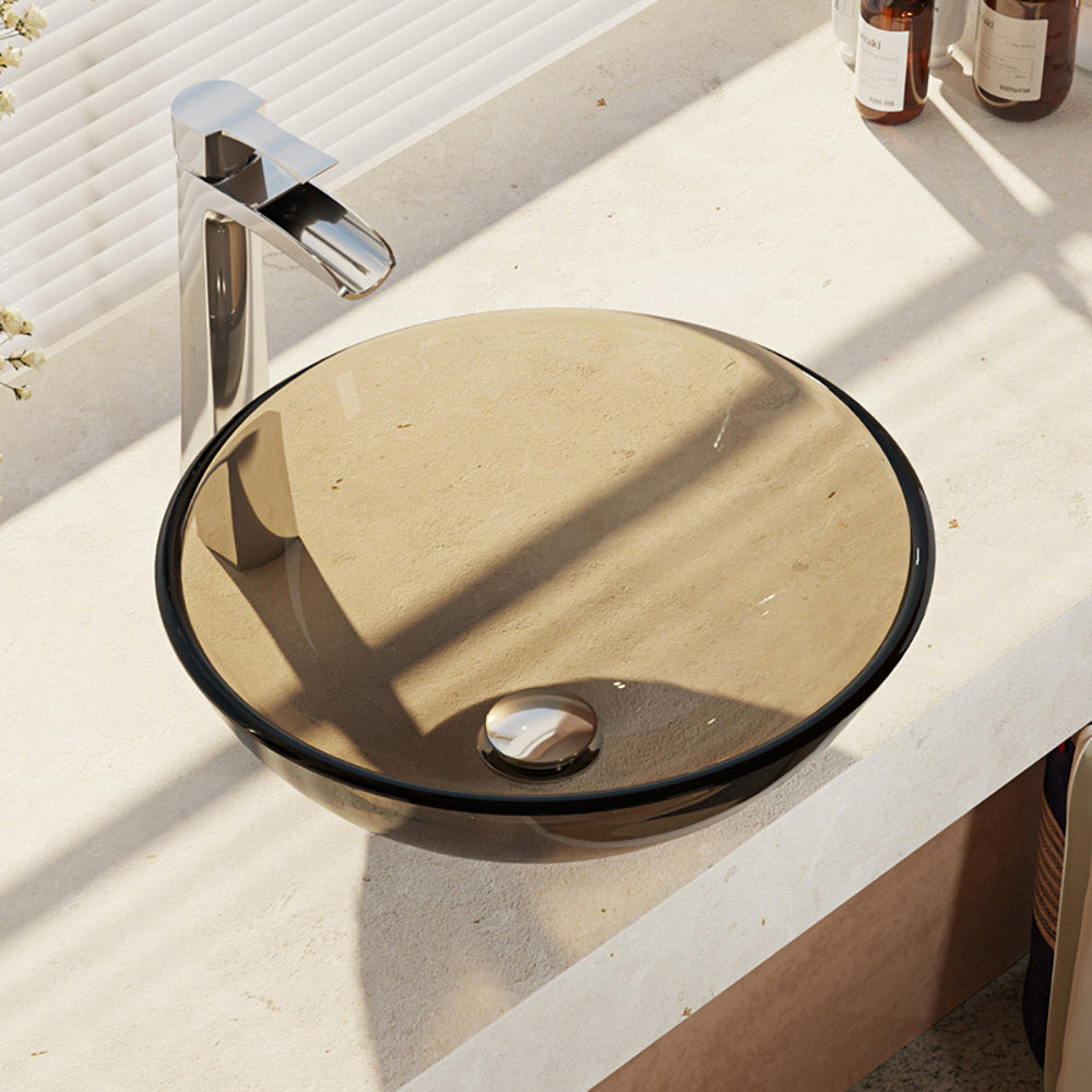 Alternate Image for Rene 17" Round Glass Bathroom Sink, Cashmere, with Faucet, R5-5001-CAS-R9-7007-C