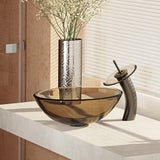 Rene 17" Round Glass Bathroom Sink, Cashmere, with Faucet, R5-5001-CAS-WF-ABR - The Sink Boutique