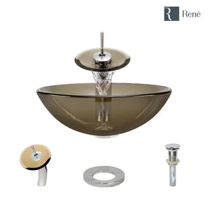Alternate Image for Rene 17" Round Glass Bathroom Sink, Cashmere, with Faucet, R5-5001-CAS-WF-C